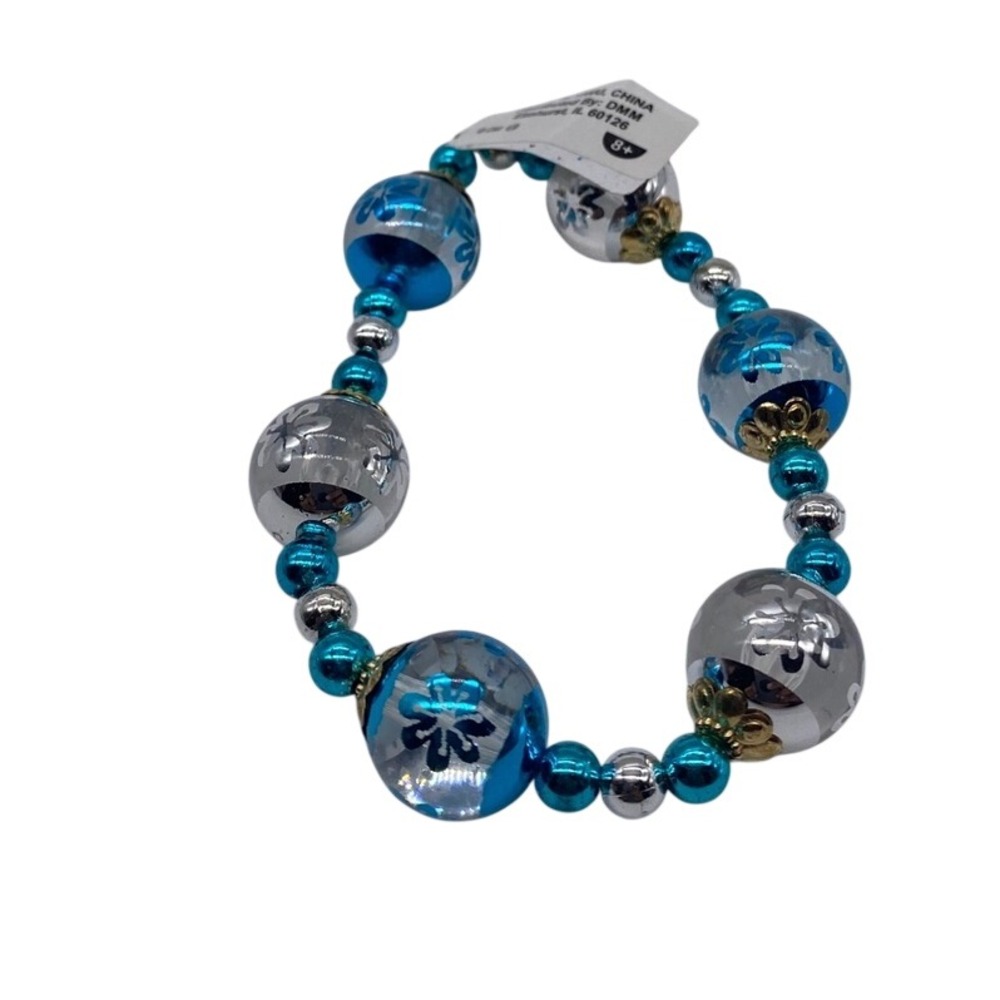 Christmas Ornament Snow Flakes Bracelet‎ Womens OS Blue Silver Festive Holiday